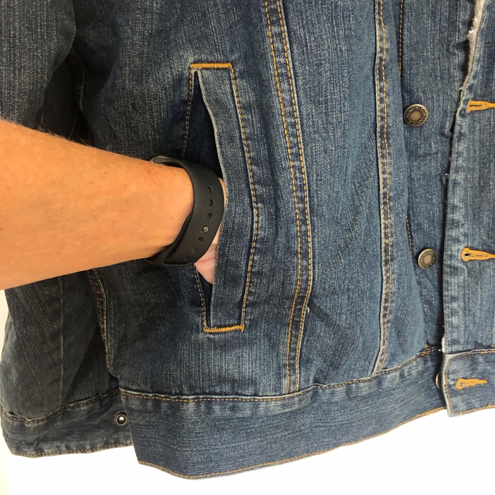 Wrangler denim Sherpa lined jacket corduroy trim collar ranch cowboy Size L - Picture 3 of 11